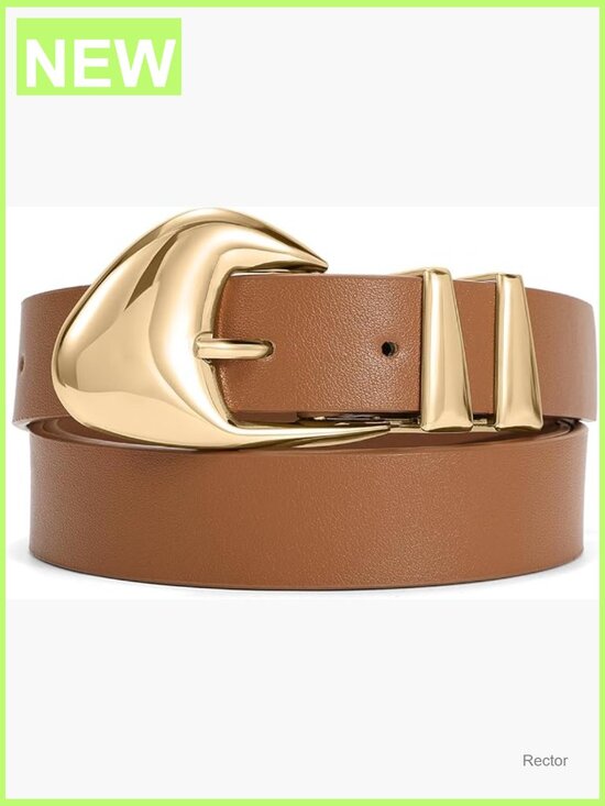Women\'s Faux Leather Belt with Gold Buckle - Medium Width, Adjustable main image 4